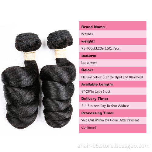 Good quality wholesale virgin hair vendors,100% natural color weave human hair bundles loose wave with lace frontals